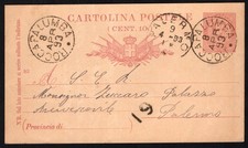 1893 Cartolina Postale per Palermo  di cent. 10.