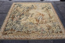 Arazzo Aubusson vintage fatto a mano design francese originale lana verde 186x180 cm