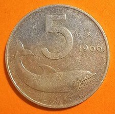 5 Lire 1966  delfino, non comune  -  5584