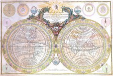 MAPPA DEL MONDO "Mappa Monde Geo Spherique" Vezou 1760 ANTICA MAPPA ORIGINALE