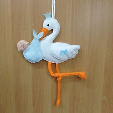 FIOCCO NASCITA CELESTE "CICOGNA CON BIMBO" FATTO A MANO DECORAZIONE LIETO EVENTO