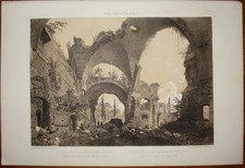 Stampa antica old print Benoist Villa Adriana Tivoli 1870 grabado gravure