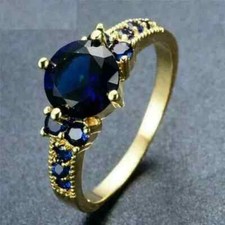 2.00Ct Round Cut Lab-Created Sapphire Engagement Ring 14K Yellow Gold Plated
