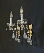 Antica coppia di applique da parete vintage ottone cristallo 1 luce