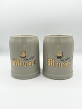Pair of Ceramic Bitburger German Beer Steins 0.5 Litre Made in Germany Tankard 