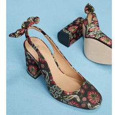 Scarpe Anthropologie floreali jacquard vintage broccato eclettiche uniche tacco a blocco
