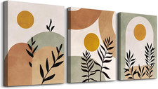 Quadri Boho Soggiorno Arancione, Quadro Astratti Verde Salvia Foglia Su Tela Sol