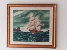 Olio su tela Veliero XX secolo 60 x 70 cm timbro belle arti sul retro e firma