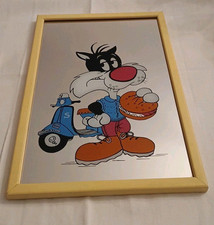 Quadro Specchio Gatto Silvestro Silvestrino Vintage Raro 22x32 Cm Collezione 