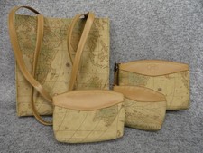 Vintage Allen Edwards Geo Map Tote Bag Set Italia Borsetta Borse da Viaggio Pelle