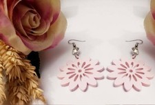 Orecchini earrings in argento 925 pietra Swarovski con pendente fiore legno inta