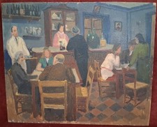 QUADRO OLIO 45x37cm - attribuito MALAGODI (1890-1968) - INTERNO OSTERIA