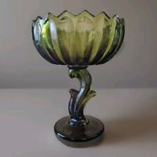 Piatto composto piedistallo 7,5" Indiana vetro verde fiori di loto ciotola vintage