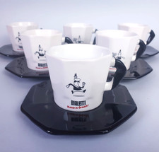 Set 6 Tazzine Caffè Bialetti con Piattini Neri Design Moderno Vintage Raro