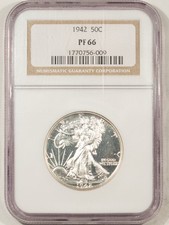 1942 PROOF WALKING LIBERTY MEZZO DOLLARO - NGC PF-66, LEGGERO CONTRASTO CAMMEO!