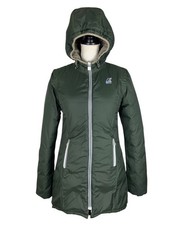 Giacca K-Way Denise St termica reversibile piumino zip con cappuccio verde oliva taglia small