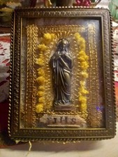 Teca Devozionale Sacro Cuore Di Gesù Cornice Ottone Vetro Bombato 13X10,5 Cm