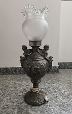Lampada in peltro angioletti antica con vetro plissettato Made in Italy 1950s