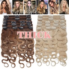 SPESSA 200G Clip In Testa Piena Remy Doppia Trama 100% Extension Capelli Umani Ondulati US