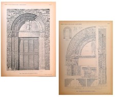 Stampe antiche PAVIA PORTALE BASILICA DI SAN MICHELE 2 Fogli 1910 Antique prints