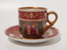 ANTICA PREZIOSA TAZZA PORCELLANA VIENNA ROSSO E ORO STILE IMPERO DECORO A MANO
