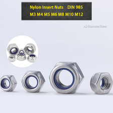 M3 M4 M5 M6 M8 M10 M12 Nylon Nyloc Inserto Dadi di Bloccaggio Nylock A2 Acciaio Inox
