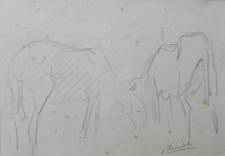 Luciano RICCHETTI (Piacenza 1897-1977) Studio con due pecore grafite cm 19x27