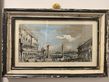 Xilografia Acquerellata  AnticaCon Cornice Coeva Epoca 800 Raffigurante Venezia