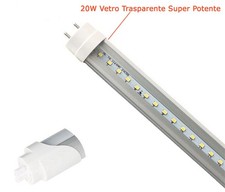 Tubo Led T8 G13 120cm 20W Bianco Freddo 6000K Con Vetro Trasparente Super Potent