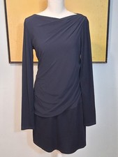 Abito drappeggiato Rivamonti blu navy seta lana manica lunga Italia taglia M