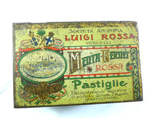 VECCHIA SCATOLA DI LATTA IDEA ARREDO CARAMELLE LUIGI ROSSA FERNET MENTA VERCELLI