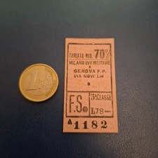 Antico biglietto ferrovia treno tariffa ridotta militare Genova Milano