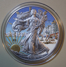 America 1 Dollaro " Silver Eagle " 1 Oncia 2019 Colorato #F3433 " Brighton "