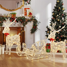Renna a LED, 3 Pezzi, Decorazione Natalizia Illuminata Con 2 Cervi E Slitta, 150
