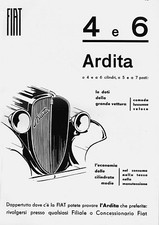 PUBBLICITA' 1933 AUTO FIAT ARDITA  4 E 6 CILINDRI CARATTERISTICHE 5-7 POSTI