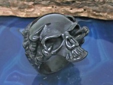 Anello Teschio In Acciaio Inox Nero Massiccio Gothic Biker Metal Uomo Donna