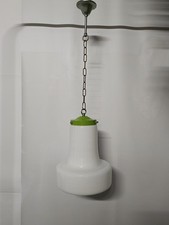 Lampadario Vintage anni 70 80 a Sospensione da Soffitto in Vetro Opalina Bianco