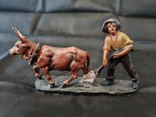 Statuina presepe Confalonieri Chialu' anni 40' in cartapesta pasta Pastore Mucca