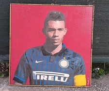 bellissimo quadro olio su tela jean jesus difensore del napoli ,con maglia inter