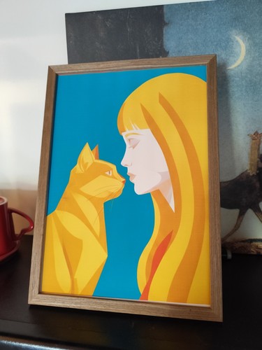 Quadro donna con gatto - gatto, biondo