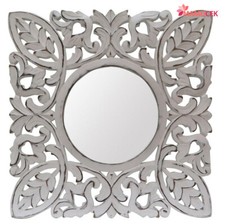 SPECCHIO Legno bianco quadrato 60cm decorazione casa bagno ingresso shabby chic