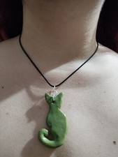 GATTO  CAT IN CERAMICA  CIONDOLO CON LACCETTO COLLANA VARI COLORI FATTO A MANO