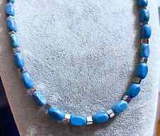 Collana Girocollo Uomo in Pietra Naturale Howlite Turchese rettangoli cubi 4mm