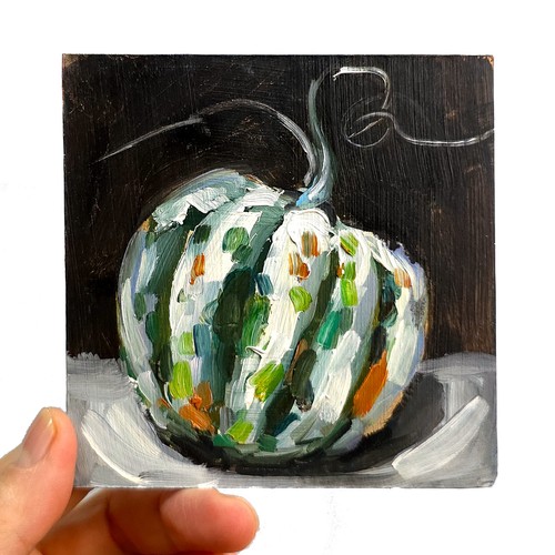 Zucca verde dipinto olio - zucca,