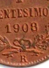 1 CENTESIMO 1908 CON 8 ALTO RIPUNZONATO SOPRA 8  EMANUELE III RE D'ITALIA #1512 
