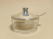 ZUCCHERIERA Formaggiera tonda ARGENTO 800 VINTAGE con CUCCHIAINO vetro CRISTALLO