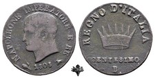 NAPOLEONE I 1 centesimo 1808 Bologna RARO LETTERE BIFORCATE Regno d'Italia