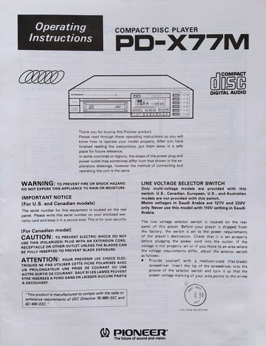 Pioneer x77m cambia - pd-x77m,