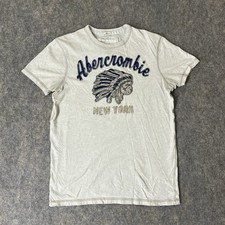 Abercrombie & Fitch Camicia Uomo Media Ricamata Testa Indiana Y2K Grigio Muscolo