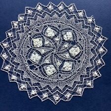 #4 Centrino antico merletto delle Azzorre ai ferri 13 cm delicatissimo -difetti-